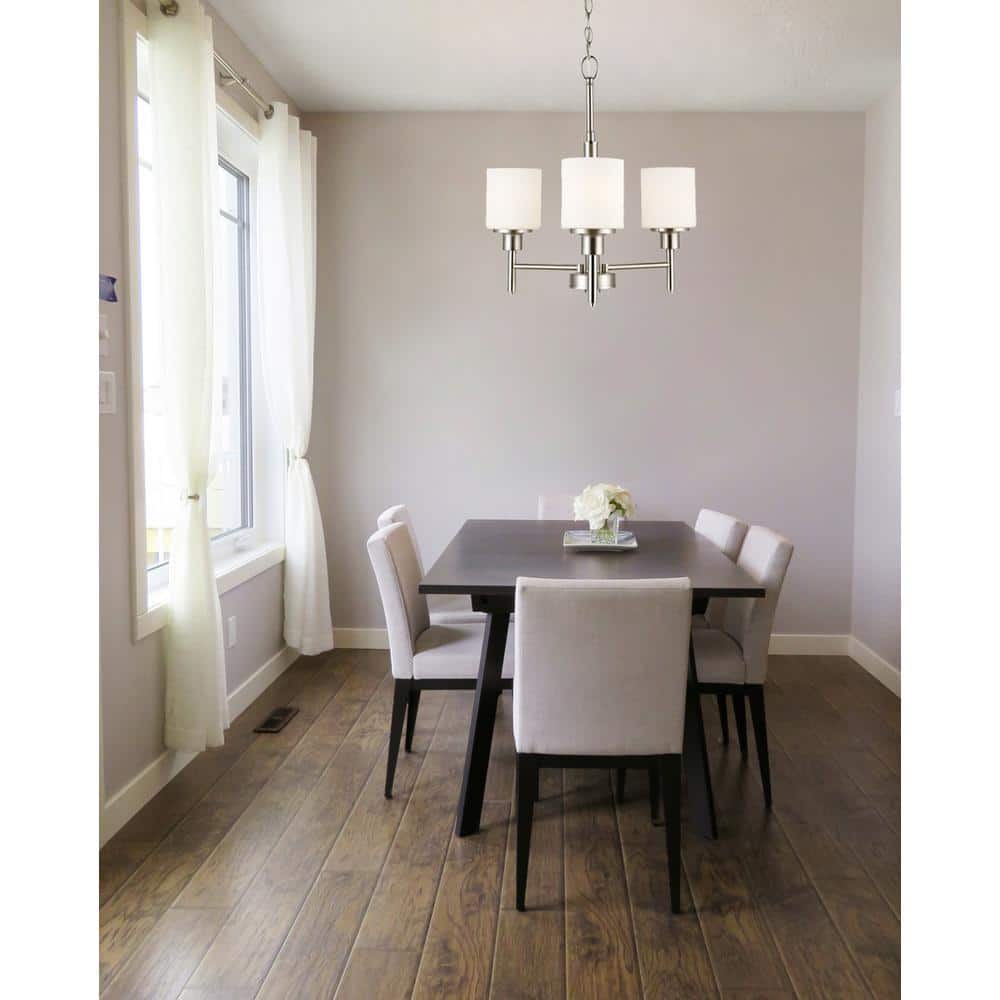 Aubrey Satin Nickel Mini 3-Light Chandelier with Frosted Glass