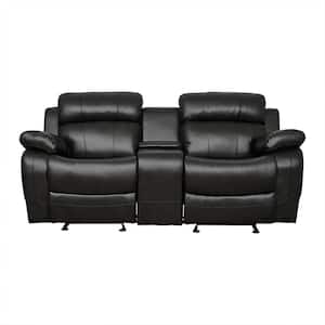 Alamo 77.5 in. W Black Faux Leather Double Glider Manual Reclining Loveseat w/ Center Console