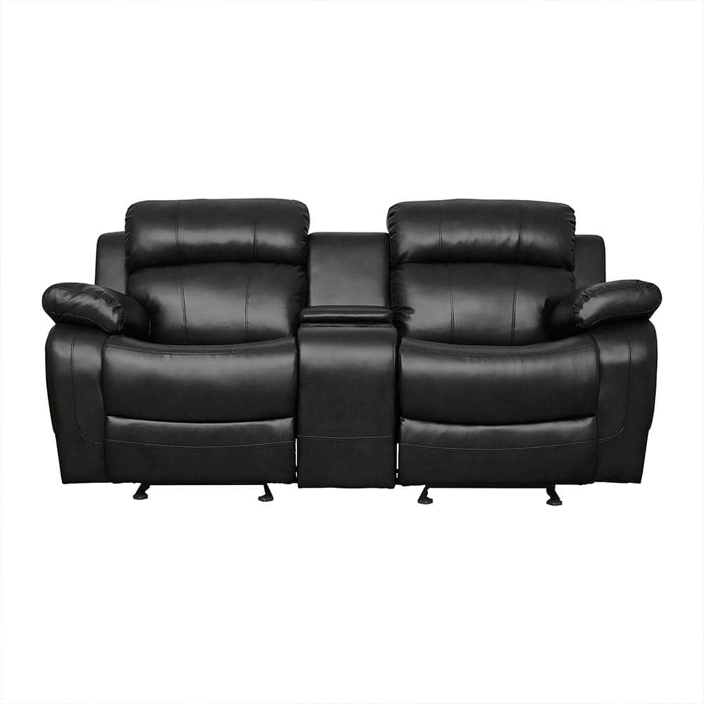 Alamo 77.5 in. W Black Faux Leather Double Glider Manual Reclining Loveseat
