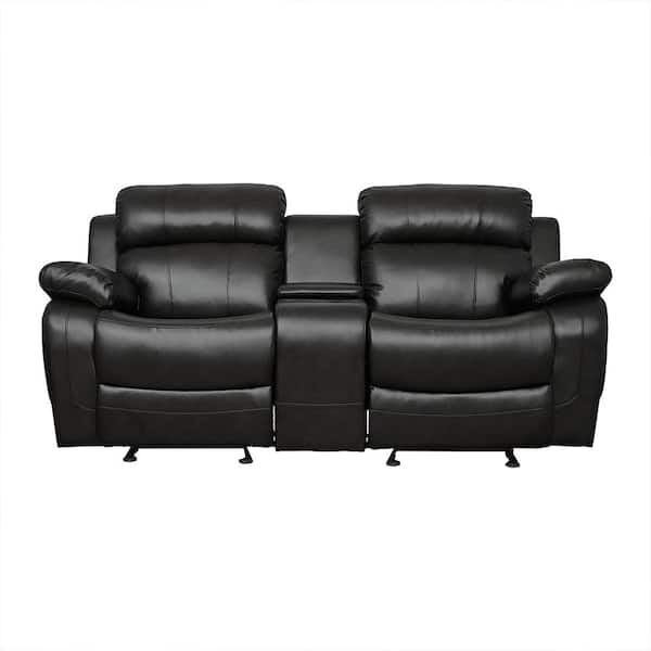 Lazzara Alamo 77.5 in. W Black Faux Leather Double Glider Manual Reclining Loveseat w/ Center Console