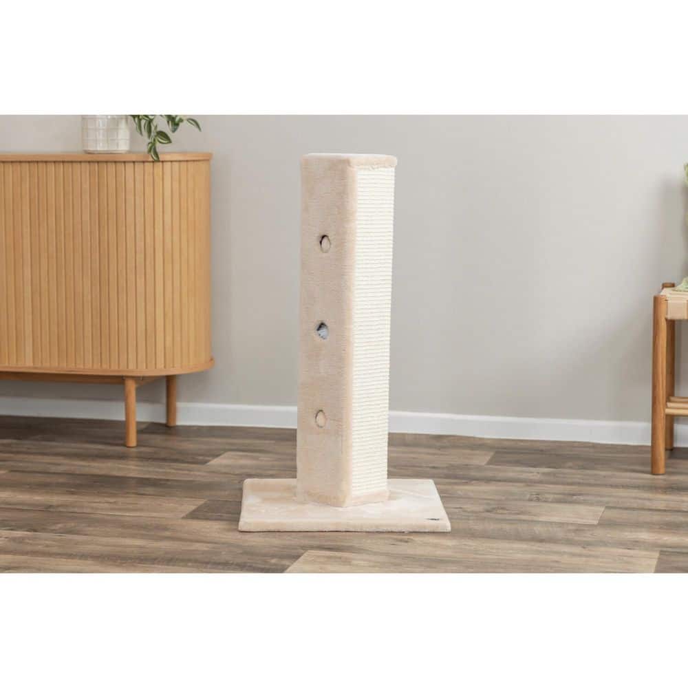 Beige Sisal and Plush Cat Scratching Post with Peek-a-Boo Toys