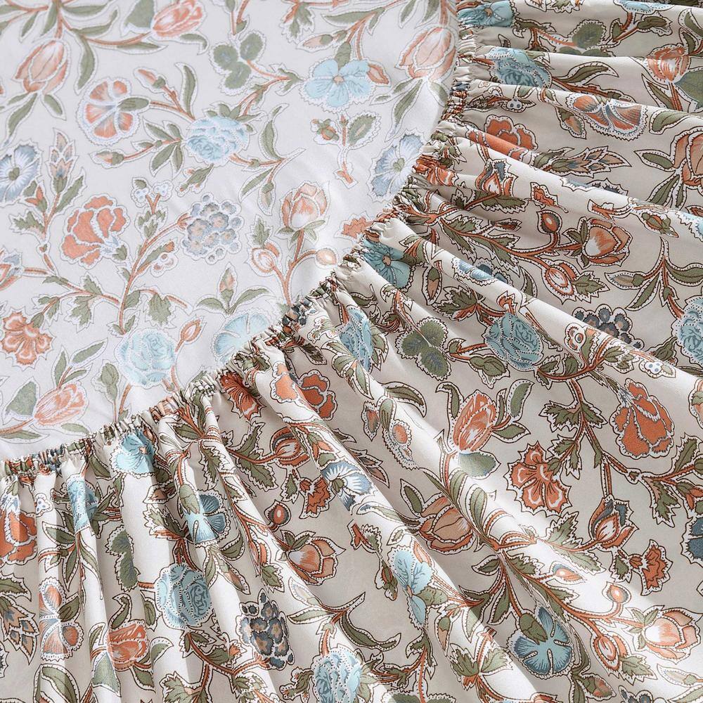 Twin Blue and Beige Floral Microfiber Bedding Set