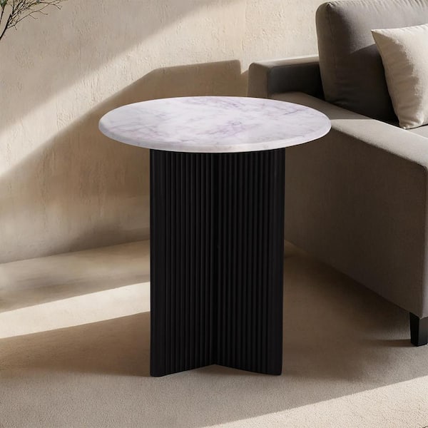 PRIMO INTERNATIONAL Pearce 20 in. Mable Topped White / Black Round Pedestal Side Table