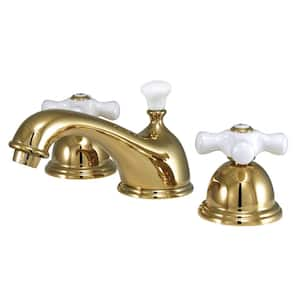 Restoration 8 in. Widespread 2-Handle Bathroom Faucet in Polished Brass