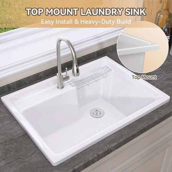 30 in. D x 22 in. W 30 Gallons Drop-In Laundry/Utility Sink Basin Only in White with Chrome Drain
