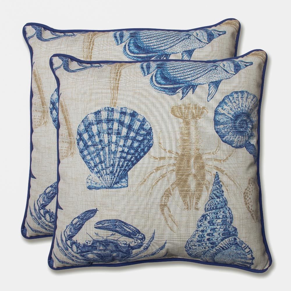 Navy and Khaki Sealife Marine Square Outdoor Pillows Set