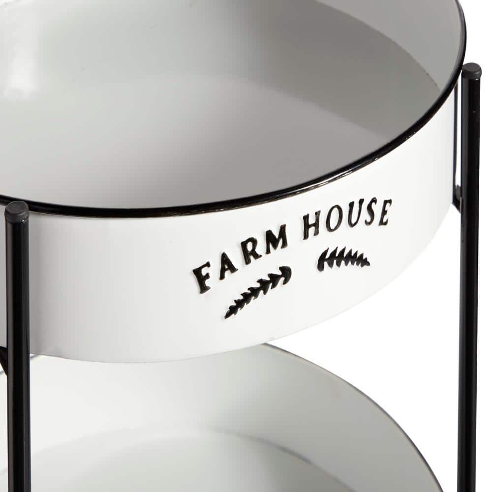 White and Black Metal 3-Tier Farmhouse Rolling Storage Cart