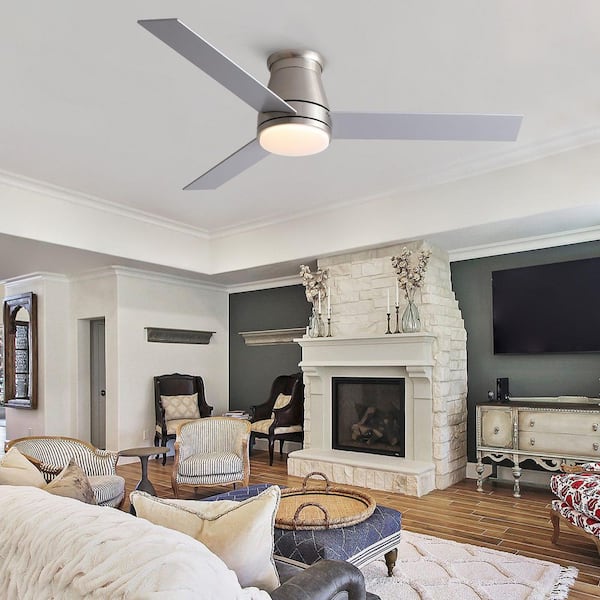 Corlen 52 in. Farmhouse Nickel Standard Integrated LED Smart Flush Mount Ceiling Fan with DC Remote and Tuya APP Control