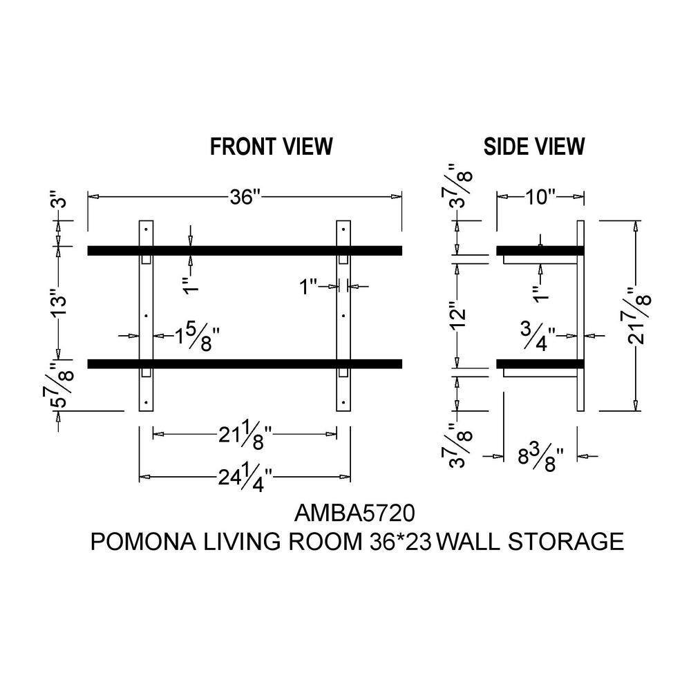 Pomona 36" Black Metal and Solid Wood Wall Shelf
