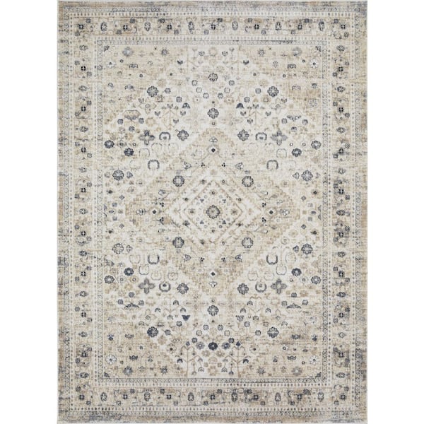 LOOMAKNOTI Kehleigh Abrem Blue 6 ft. 7 in. x 9 ft. 2 in. Oriental Polypropylene Indoor Area Rug