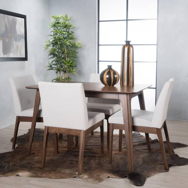 Noble House Kwame 5-Piece Light Beige Fabric Dining Set