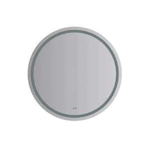 Santo 36 in. W x 36 in. H Round Frameless Wall Mount Mirror with LED Lighting and Defogger - Bathroom Vanity Mirror