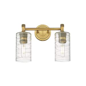 Crown Point 13.88 in. 2-Light Brushed Brass Vanity Light with Glass Shade