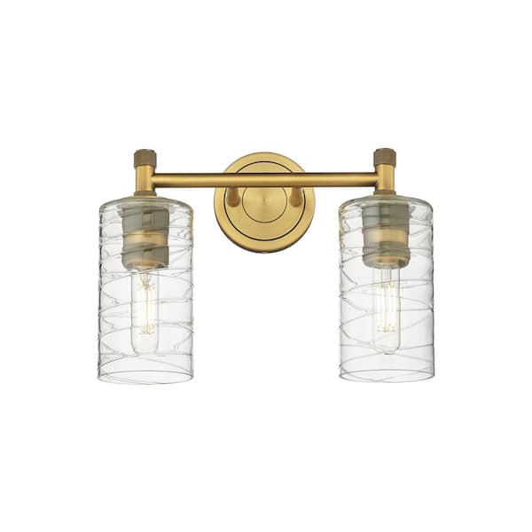 Innovations Crown Point 13.88 in. 2-Light Brushed Brass Vanity Light with Glass Shade