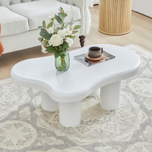 White 39.37 in.W Cloud Specialty Shape Wood Coffee Table/Tea Table