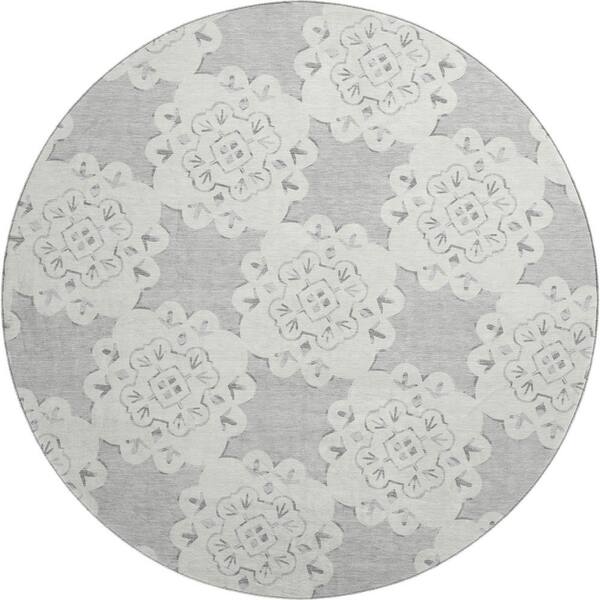 Mayfield Premium Machine Washable Abstract AMF2352 Gray 8 ft. x 8 ft. Round Rug