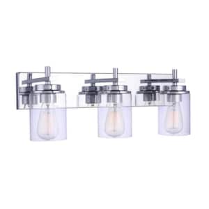 Reeves 23 in. 3-Light Chrome Finish Vanity Light with Clear Glass Shade