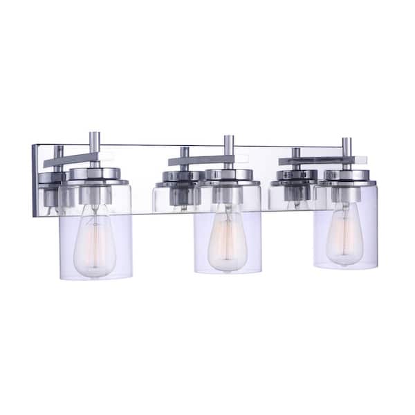 CRAFTMADE Reeves 23 in. 3-Light Chrome Finish Vanity Light with Clear Glass Shade