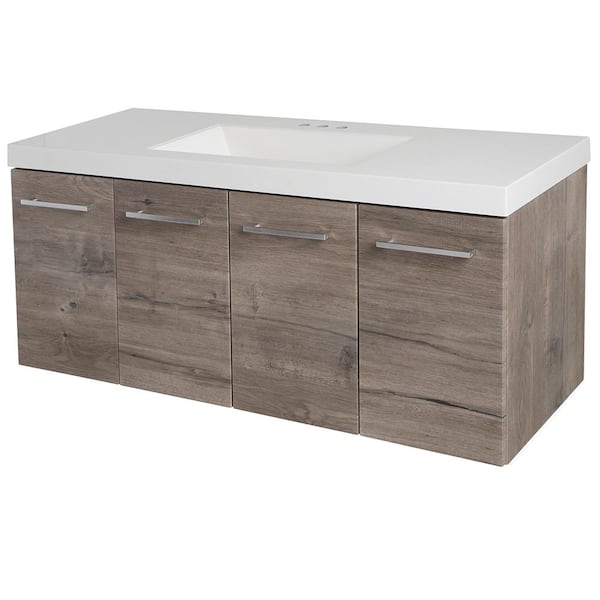 Stella 49 in. W x 19 in. D Wall Hung Bath Vanity in White Washed Oak with Cultured Marble Vanity Top in White with Sink