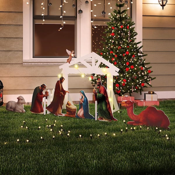 Outdoor Lighted Nativity Set, Holy Family Christmas Scene with 20-LED Lights, Holiday Yard Lawn Garden Stake Decoration