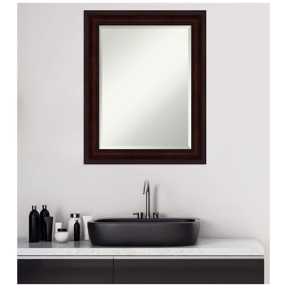 Espresso Elegance Rectangular Beveled Bathroom Vanity Mirror, 23x29 in Coffee Bean Brown