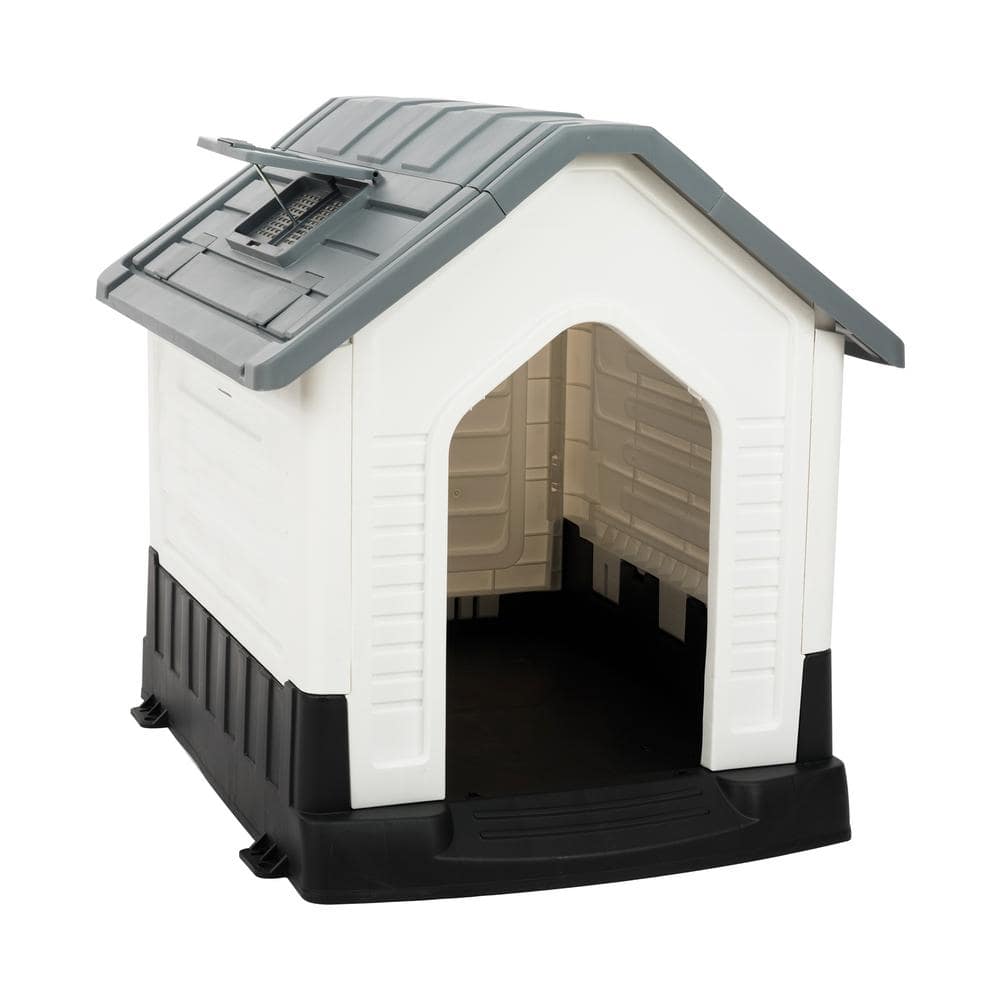 Patio Premier Medium Plastic Dog House - Grey and White 743002 - The ...