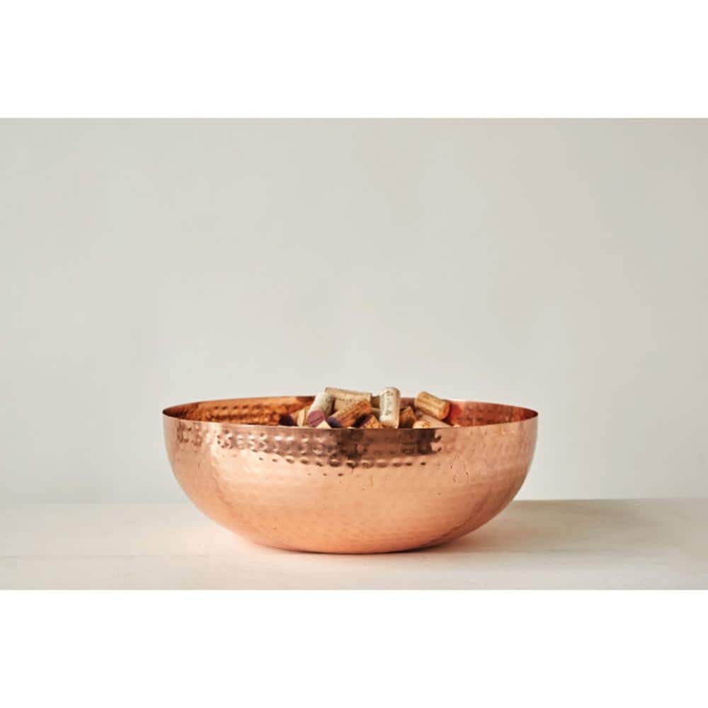 14" Round Hammered Copper Finish Metal Serving Bowl