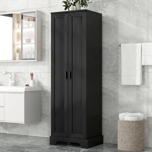 Coporesell 22 in. W x 17 in. D x 71 in. H Black MDF Linen Cabinet