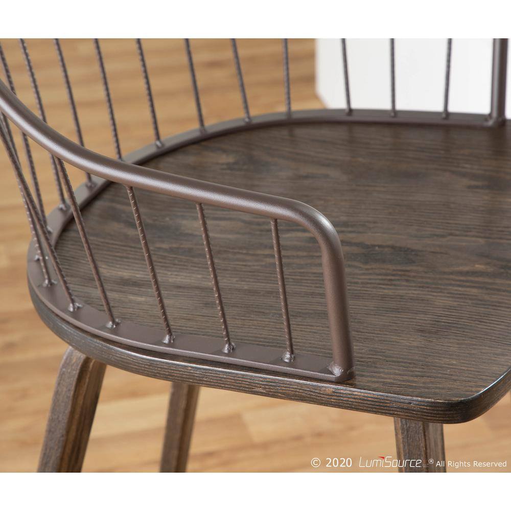 Winston Dark Walnut Wood and Brown Metal Counter Stool
