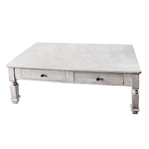 Transitional 28 in. White Wooden Coffee Table with Turned Legs and 2 Drawers