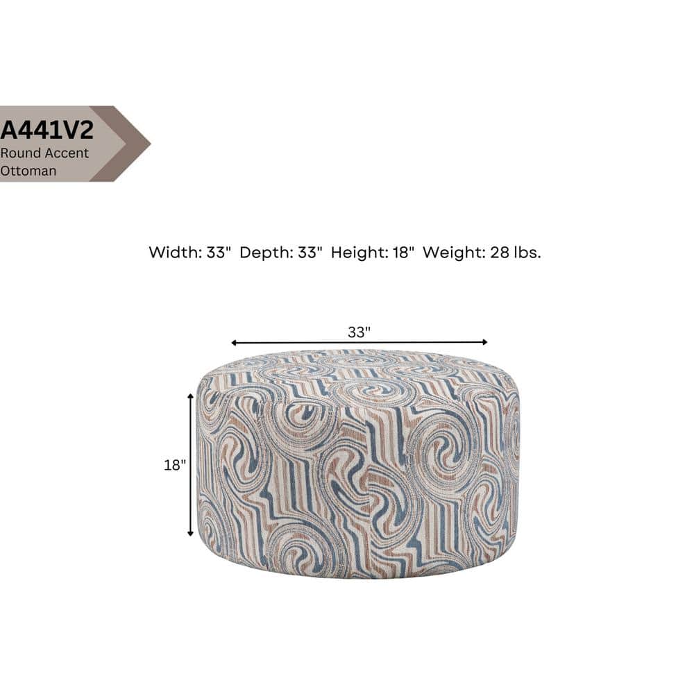 Delilah Round Latte and Aquamarine Jacquard Chenille Ottoman