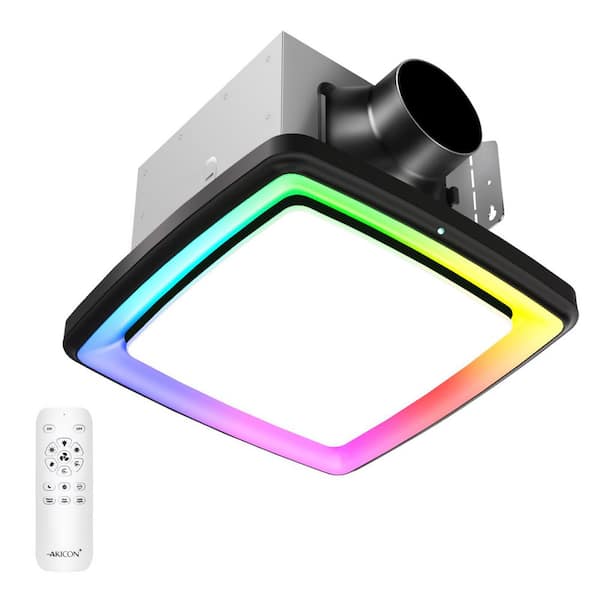 RGB1 Black 110 CFM 1.5 Sone Ceiling Bathroom Exhaust Fan with Dimmable and RGB Light, Remote, Humidity Sensor, Square