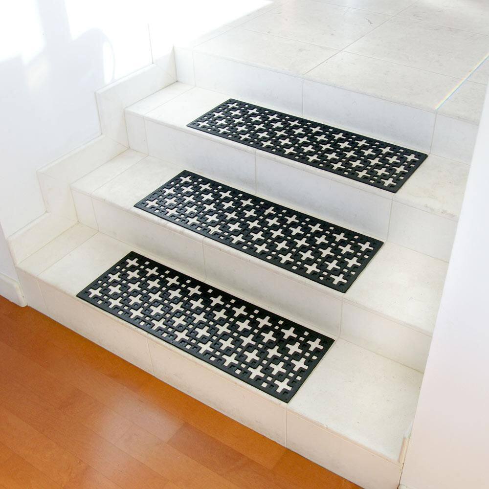 Black Rubber Non-Slip Stair Tread Set of 6