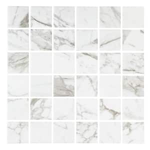 Epic Clean Milton Arabescato Marble 4 in. x 4 in. Glazed Ceramic Mosaic Sample Tile