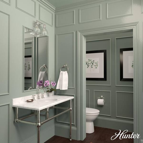 Hunter - Van Nuys 14.75 in. 2-Light Brushed Nickel Vanity-Light with Clear Glass Shades Bathroom Light