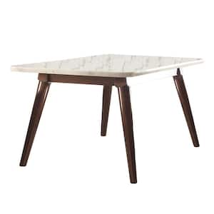 Gasha 64 in. Rectangle White Marble Top with Wood Frame (Seats 6)