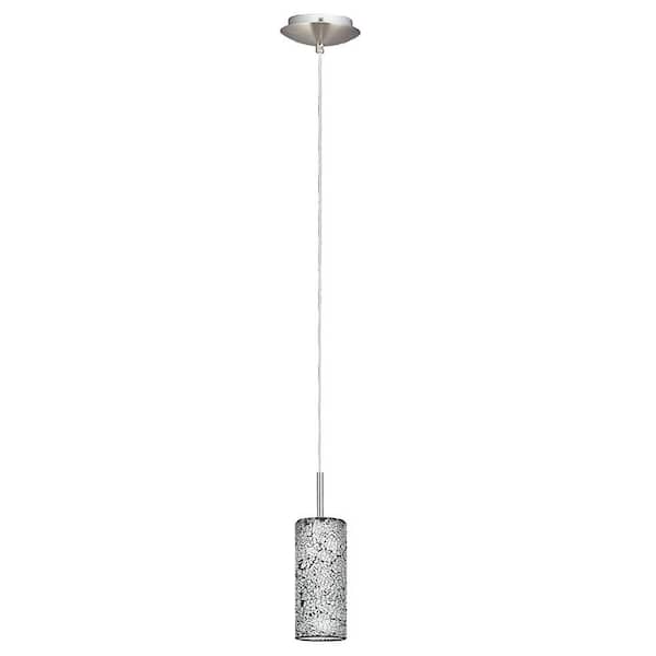 Eglo Croco 4 in. W 1-Light Satin Nickel Hanging Mini Pendant with Matte Black with White Grout Glass Shade