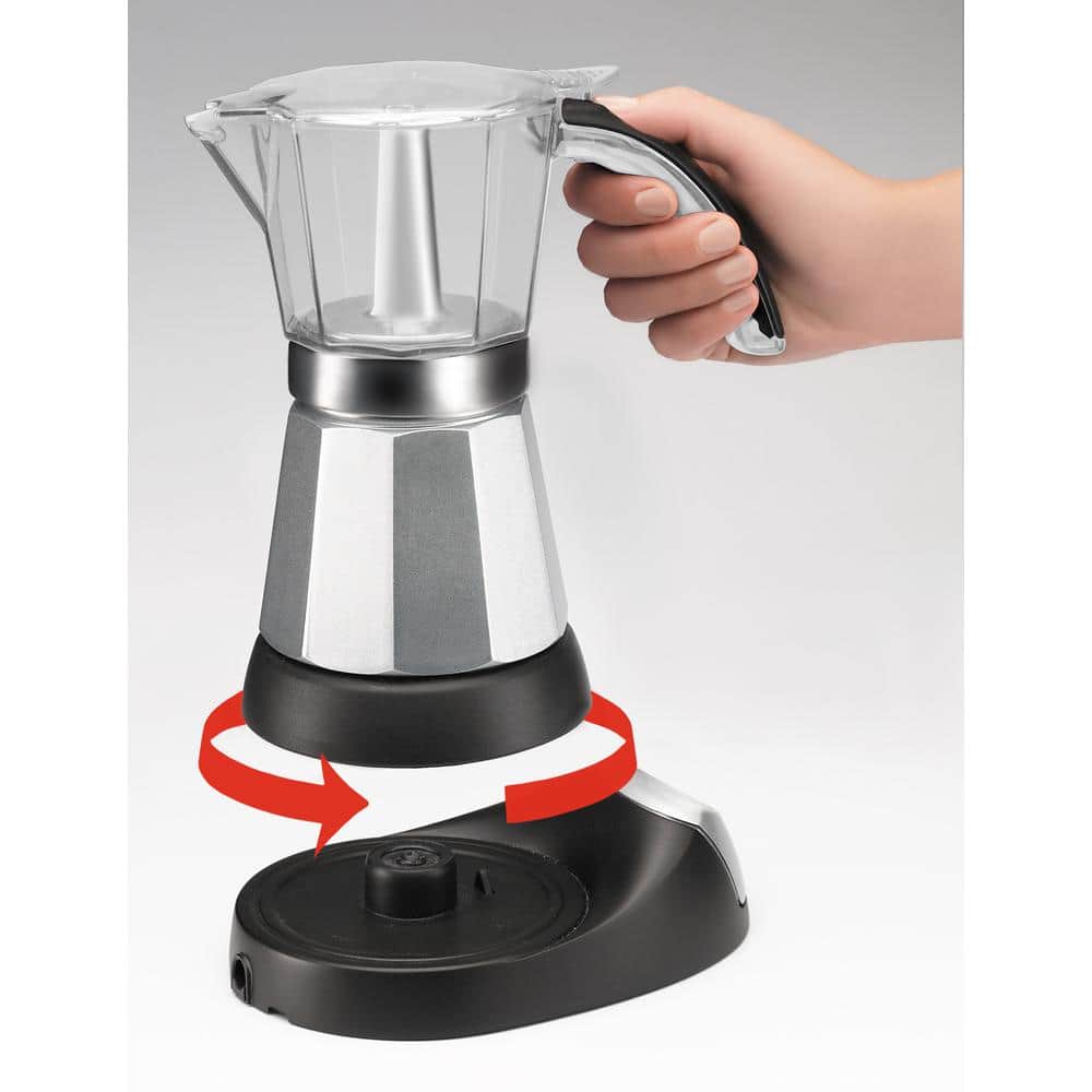 Compact Black and Silver Electric Moka Espresso Maker