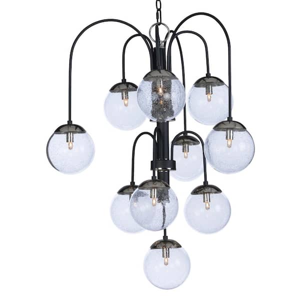 Maxim Lighting Reverb 30 in. W 10-Light Textured Black/Polished Nickel Chandelier with Bubble Glass Shade