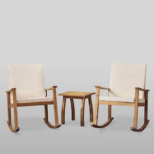 Candel Teak Brown 3-Piece Wood Patio Conversation Seating Set with Cream Cushions