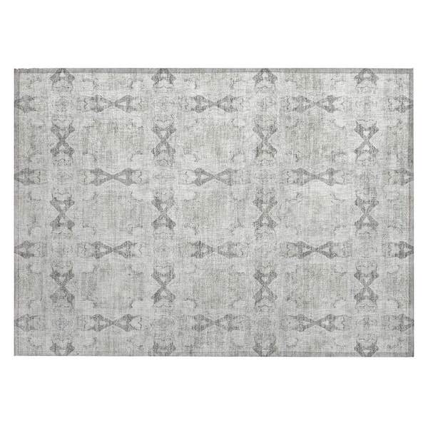 Ivory and Gray 2 ft. x 3 ft. Woven Floral;Medallion Rectangle Indoor/Outdoor Area Rug
