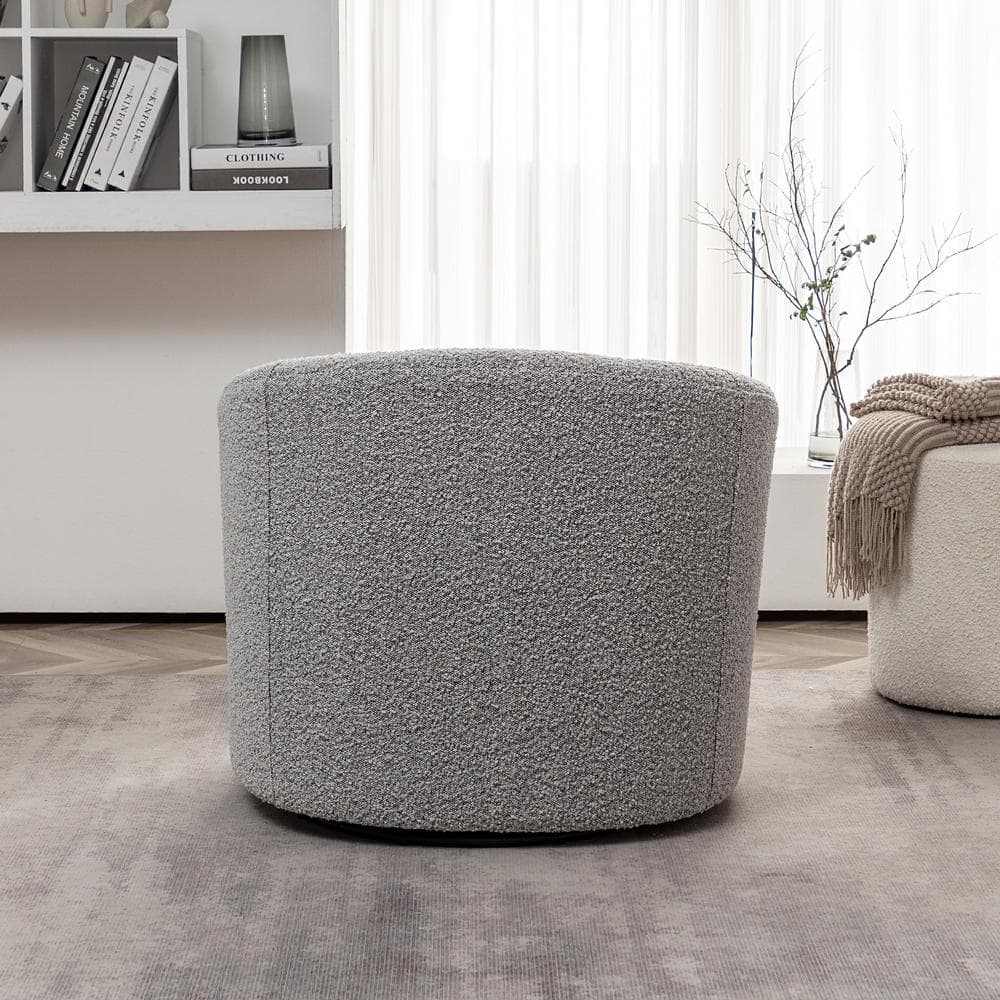 Gray Upholstered Swivel Barrel Accent Chair with Wood Frame
