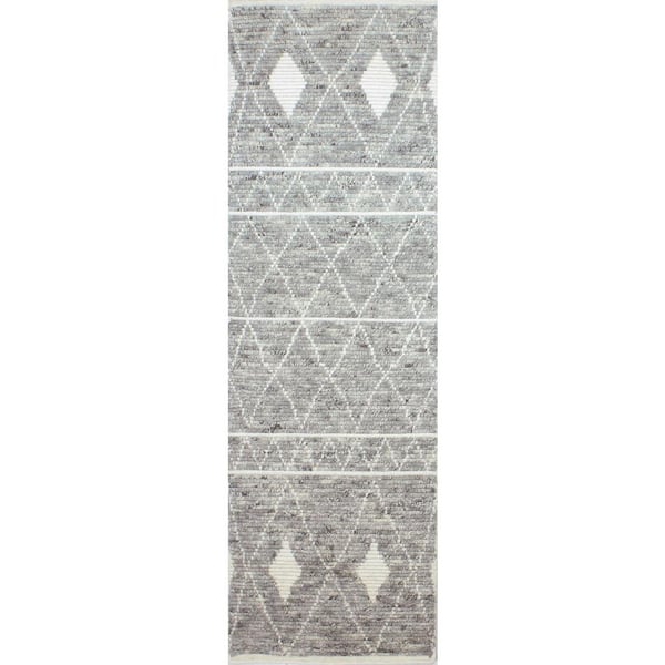 BASHIAN Lourdes Grey 3 ft. x 8 ft. Moroccan Transitional Area Rug Runner