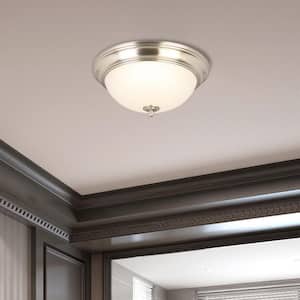 13 in. 180-Watt Equivalent Brushed Nickel Integrated LED Flush Mount with Frosted Glass Shade (2-Pack)