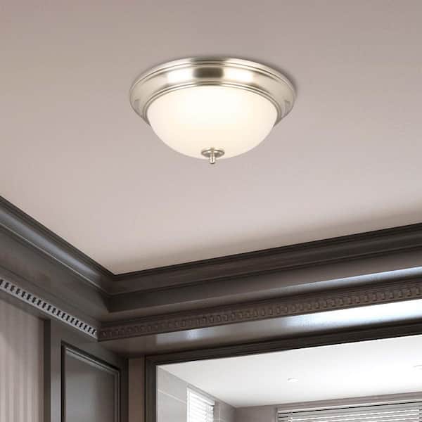 PRIVATE BRAND UNBRANDED 13 in. Brushed Nickel LED Flush Mount (2-Pack)