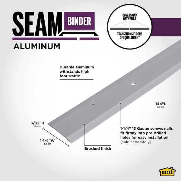 1-1/4 in. x 144 in. Satin Silver Brushed Seam Binder Transition Strip