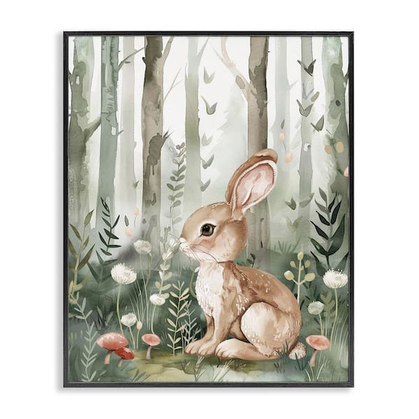 Stupell Industries Soft Woodland Bunny by LSR Design Studio Black Framed Nature Giclee Art Print 14 in. x 11 in.