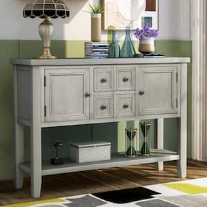 46 in. Antique Gray Rectangle Wood Console Sofa Table Buffet Sideboard with 4-Storage Drawers 2-Cabinets and Shelf