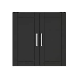 Wood 2-Shelf Wall Mounted Garage Cabinet in Black (24 in. W x 24 in. H x 12 in. D)