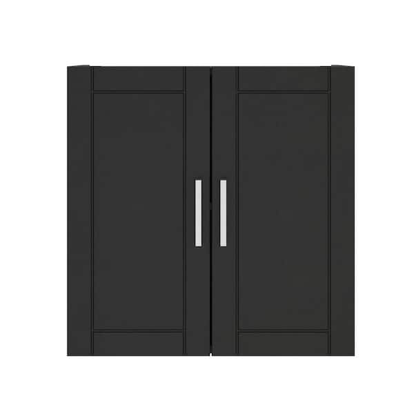SystemBuild Evolution Wood 2-Shelf Wall Mounted Garage Cabinet in Black (24 in. W x 24 in. H x 12 in. D)
